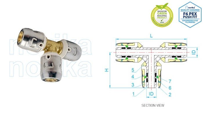 PEX Push-Fit Equal Tee (Type F6)